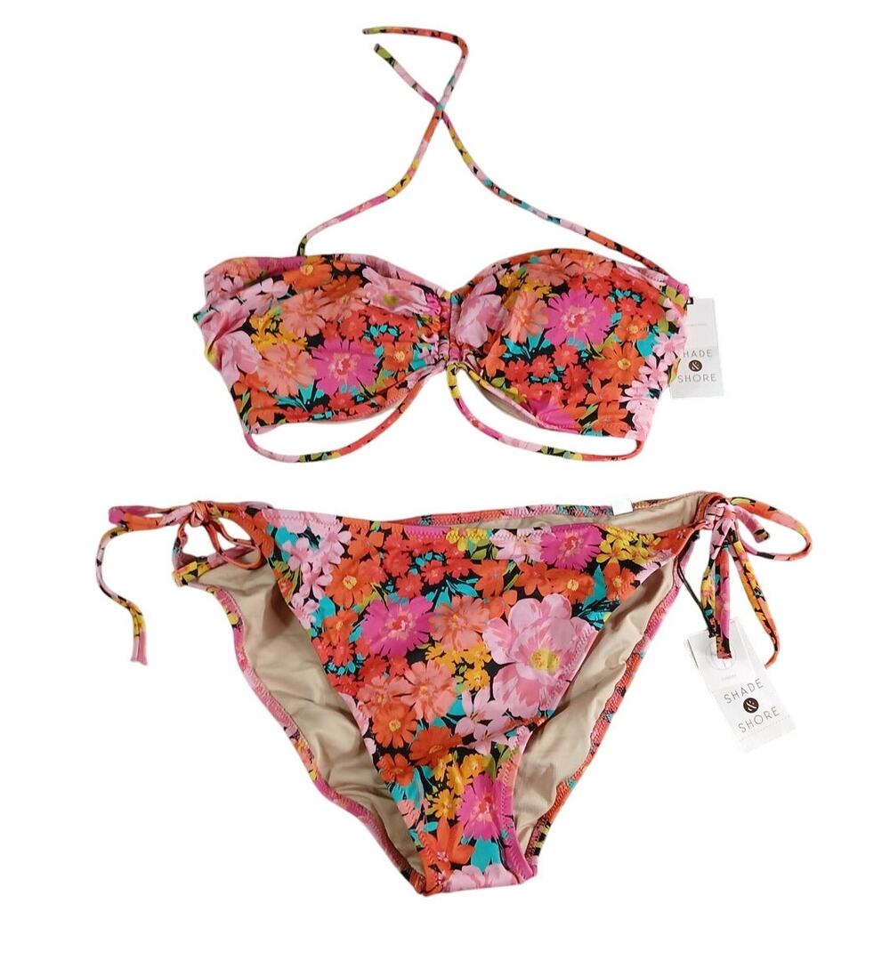 Shade & Shore Bikini 34DD XL Multicolor Floral Padded Underwire Tie Strap NWT